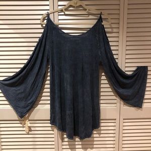 Cold Shoulder Denim Blue Top